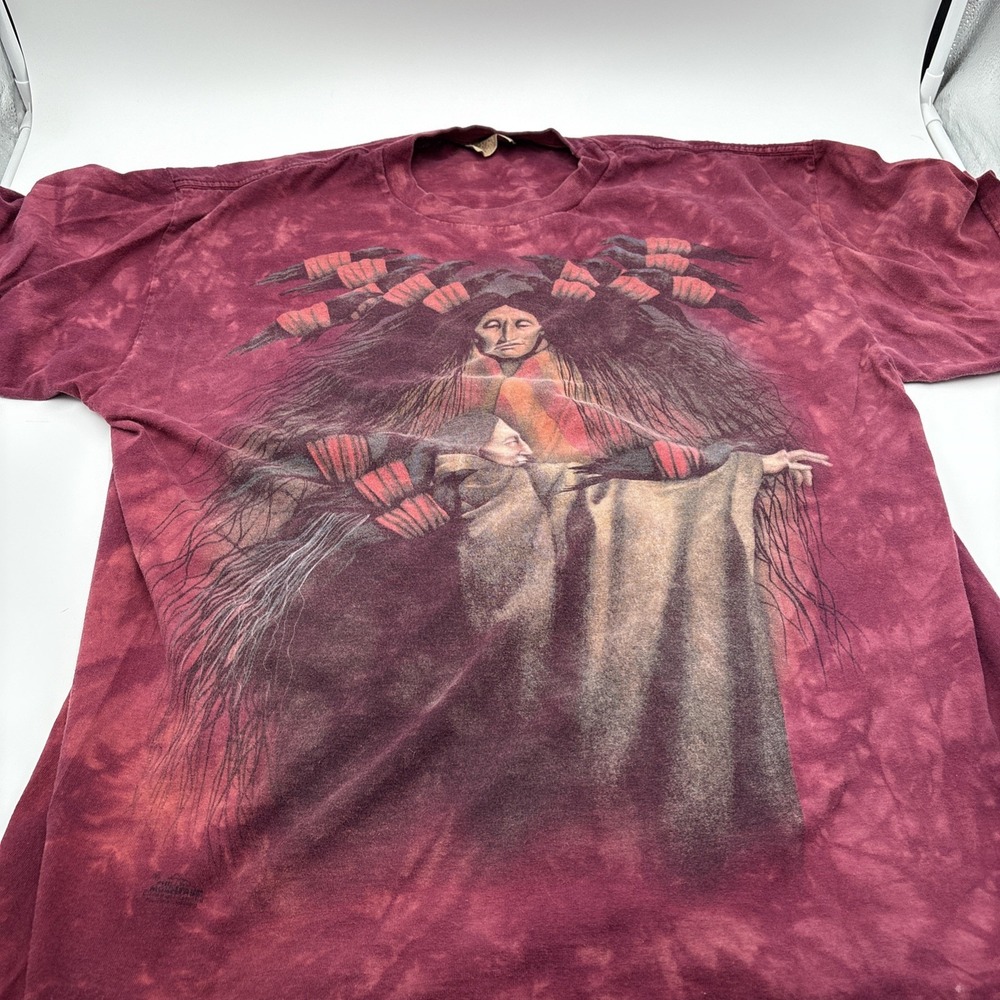 The Mountain Native American Screen Print Tshirt Mens‎ Size XL Tie Die Red